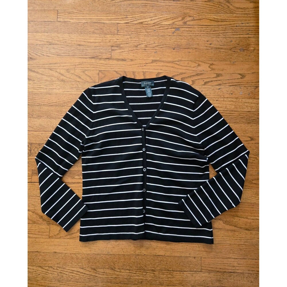 VTG Lauren Ralph Lauren Womens Silk Blend Striped Cardigan Sweater Size XL